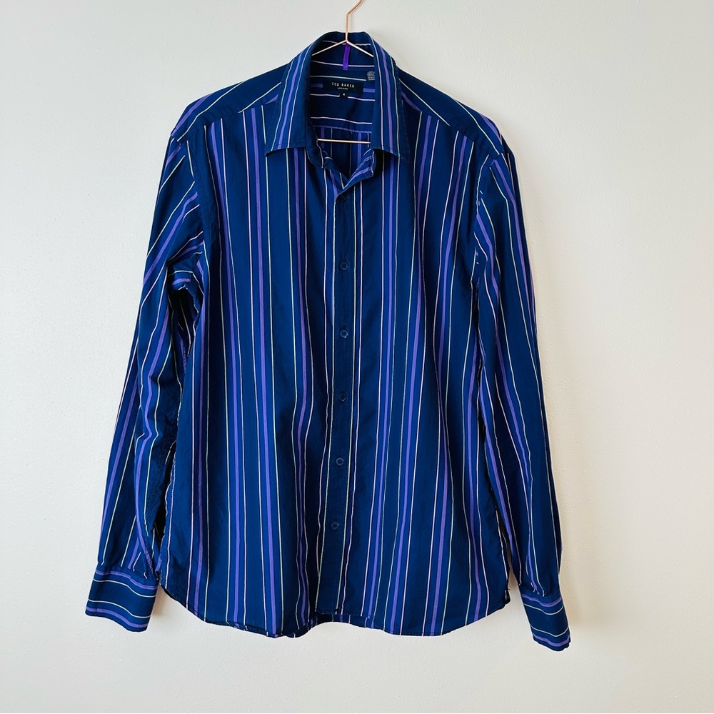Ted Baker London Button Down Long Sleeve Shirt Mens Multicolor Stripe Cotton - Picture 5 of 9